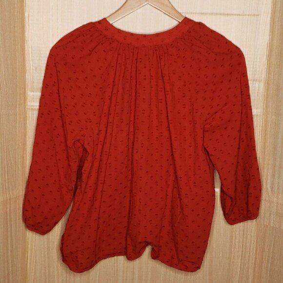 Universal Thread Womens Red Textured Print Gauzy Puff Sleeve Top Large - Picture 2 of 7